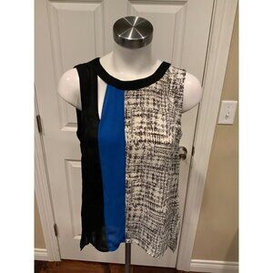 BCBG Max AzriaElcia Blue Black White Colorblock Semi-Sheer Sleeveless Top Size S